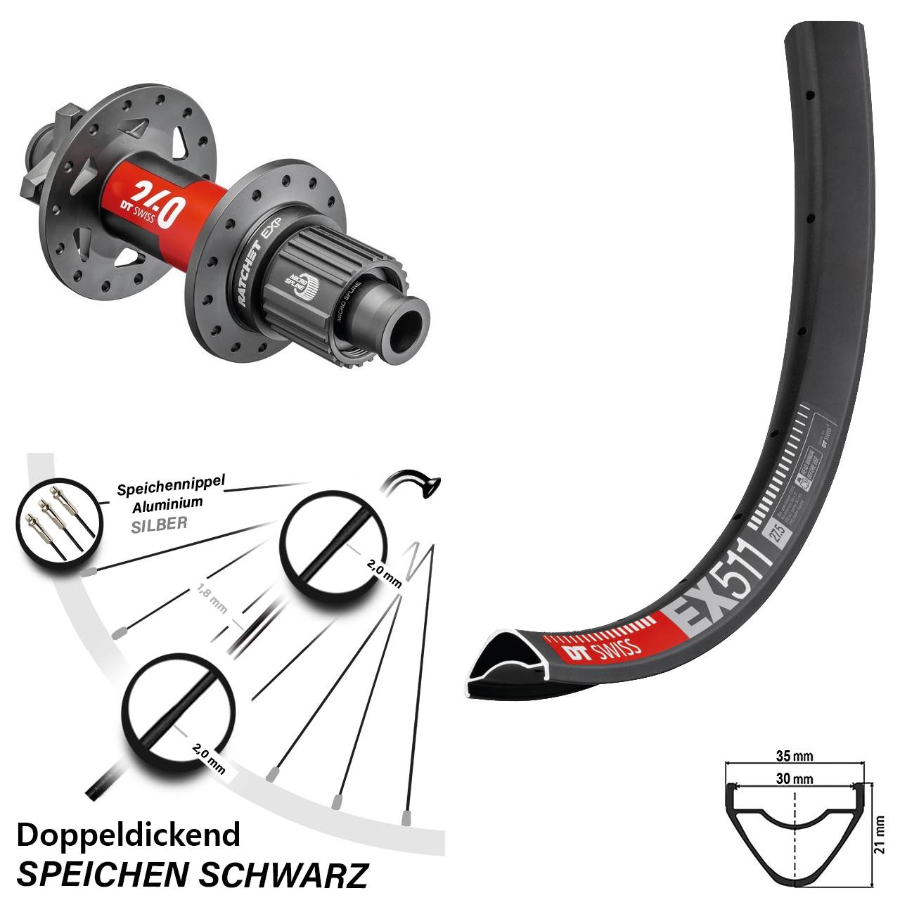 29 Zoll Hinterrad DT Swiss 240 EXP Micro Spline Boost 6-Loch EX 511 Enduro MTB