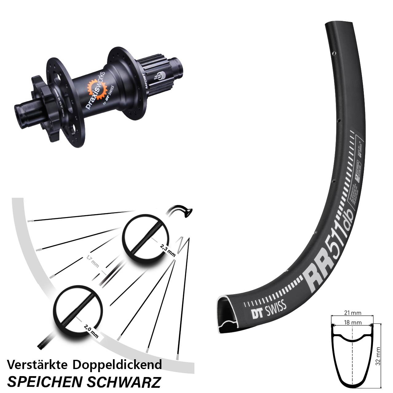 28 Zoll DT Swiss RR511 350 Disc Laufrad 12x142 Shimano Micro Spline