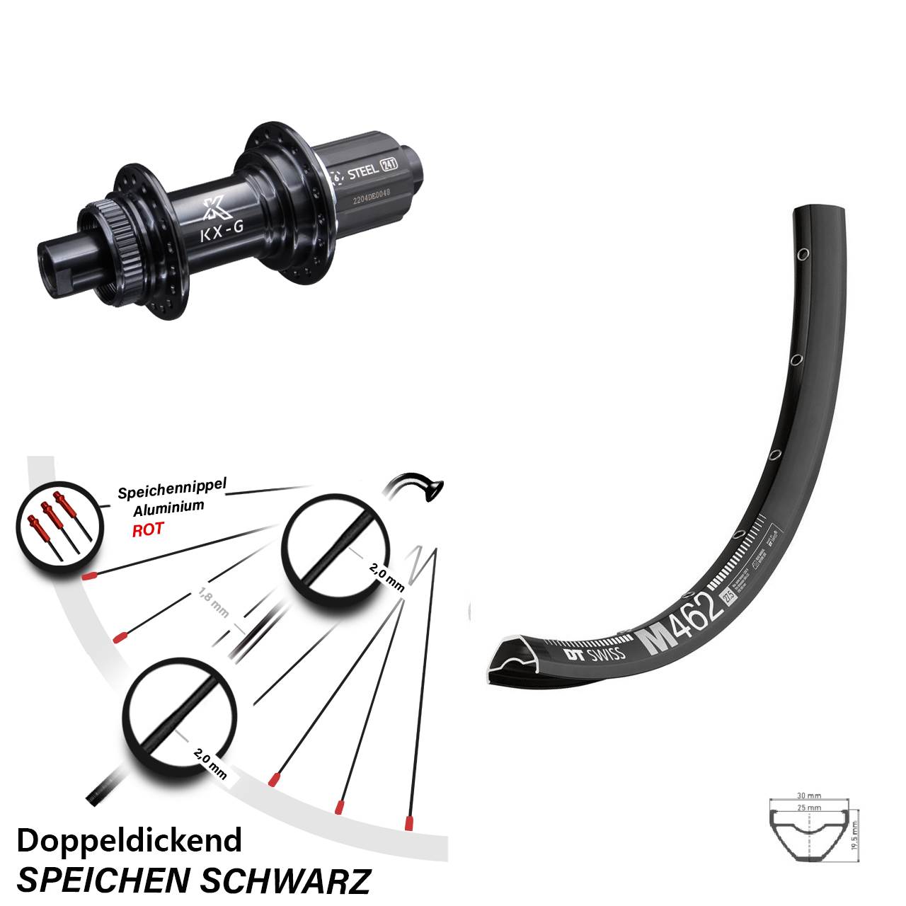 27,5 Zoll Hinterrad DT Swiss M 462 KX-GS 8-12 fach 12x142