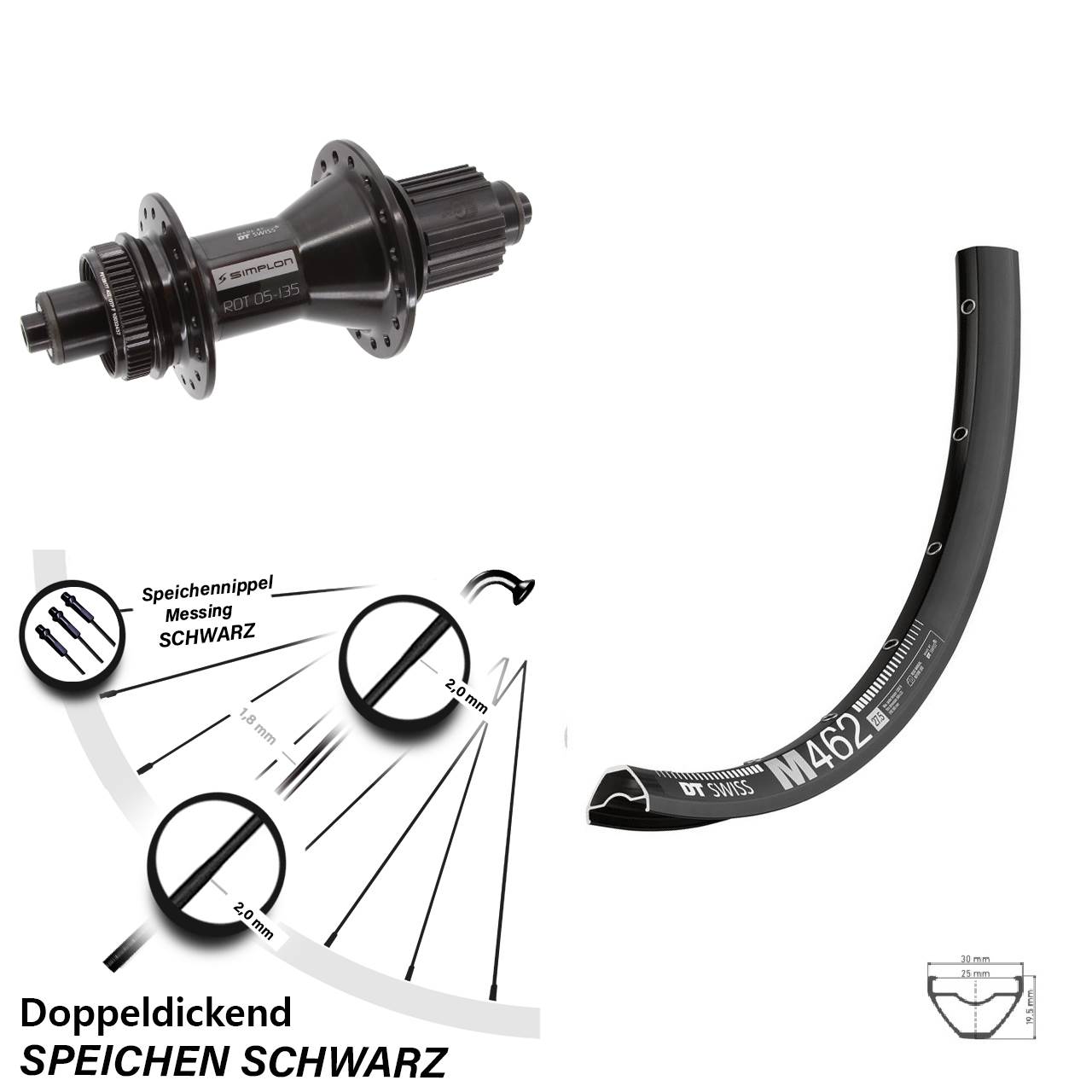 Disc Hinterrad QR 27,5 Zoll DT Swiss M 462-370 Hybrid Shimano Micro Spline