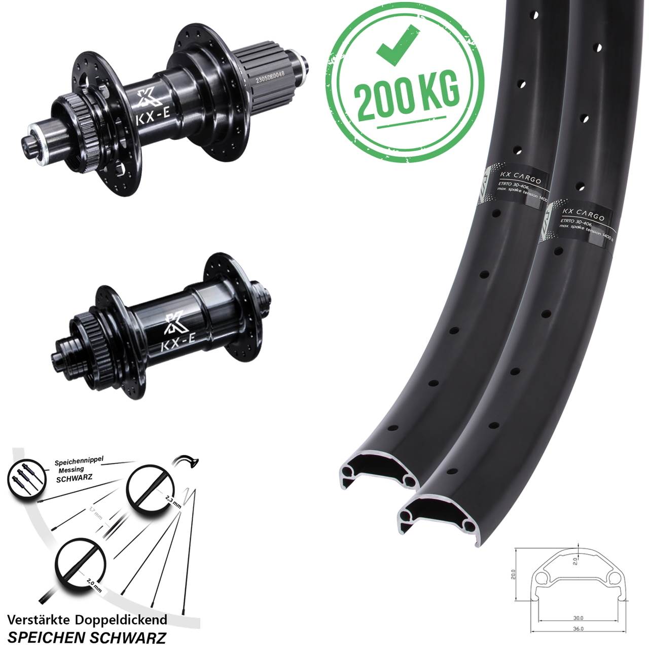 Disc Laufradsatz 26 Zoll KX-E Cargo Heavy Duty Micro Spline für Schnellspanner