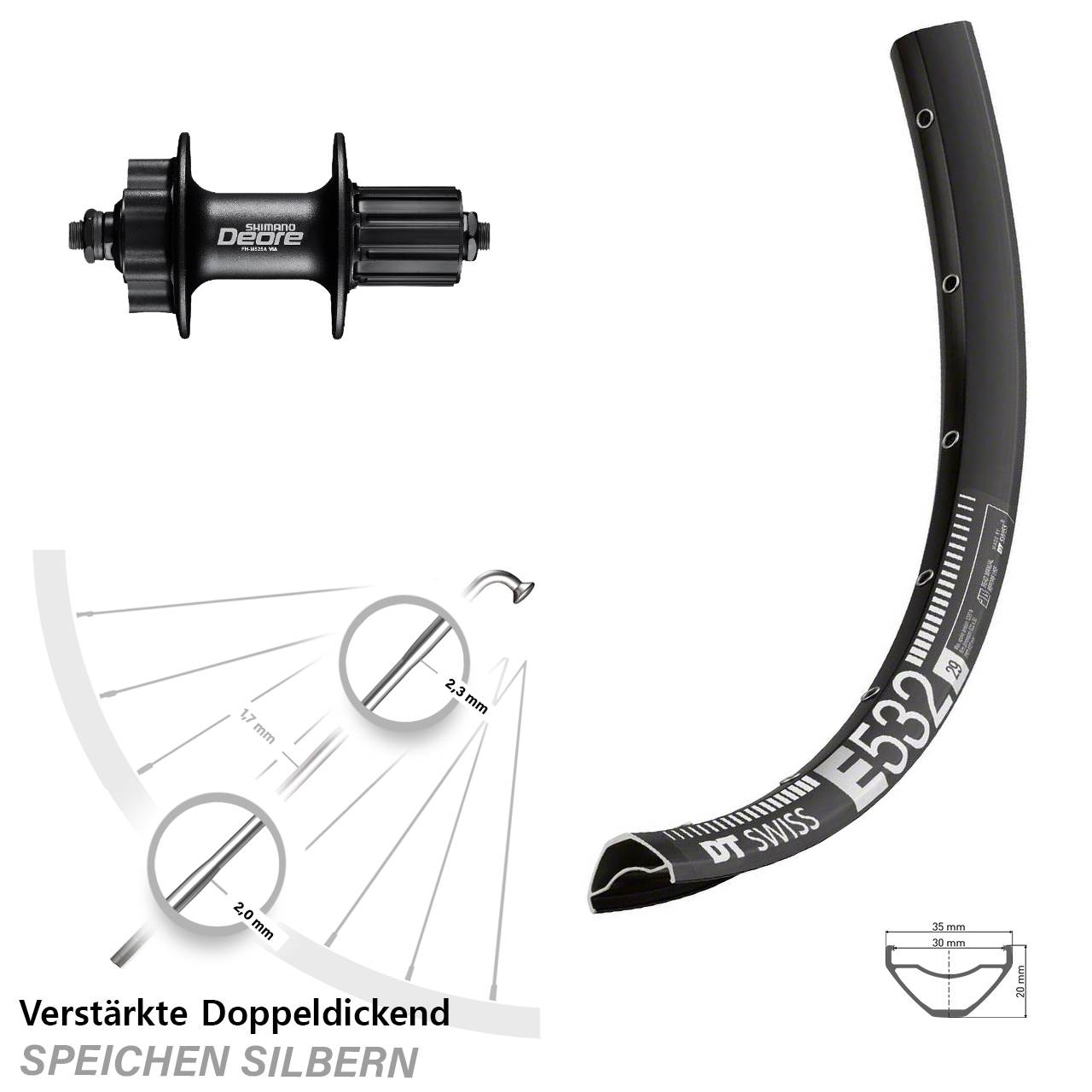 Disc Laufrad QR 29 Zoll DT Swiss E 532 Shimano FH-M525 8-11 fach