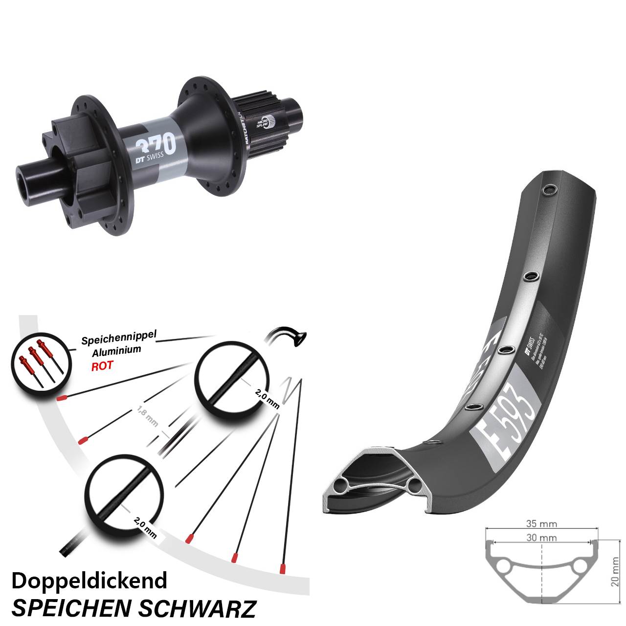Hinterrad 27,5 Zoll DT Swiss E593 370 6-Loch Micro Spline 12x148