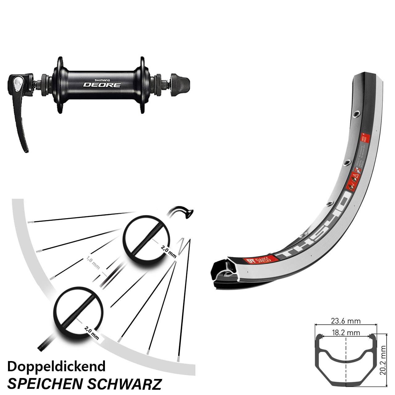 Vorderrad 28 Zoll DT Swiss TK 540 Felgenbremse Shimano Deore