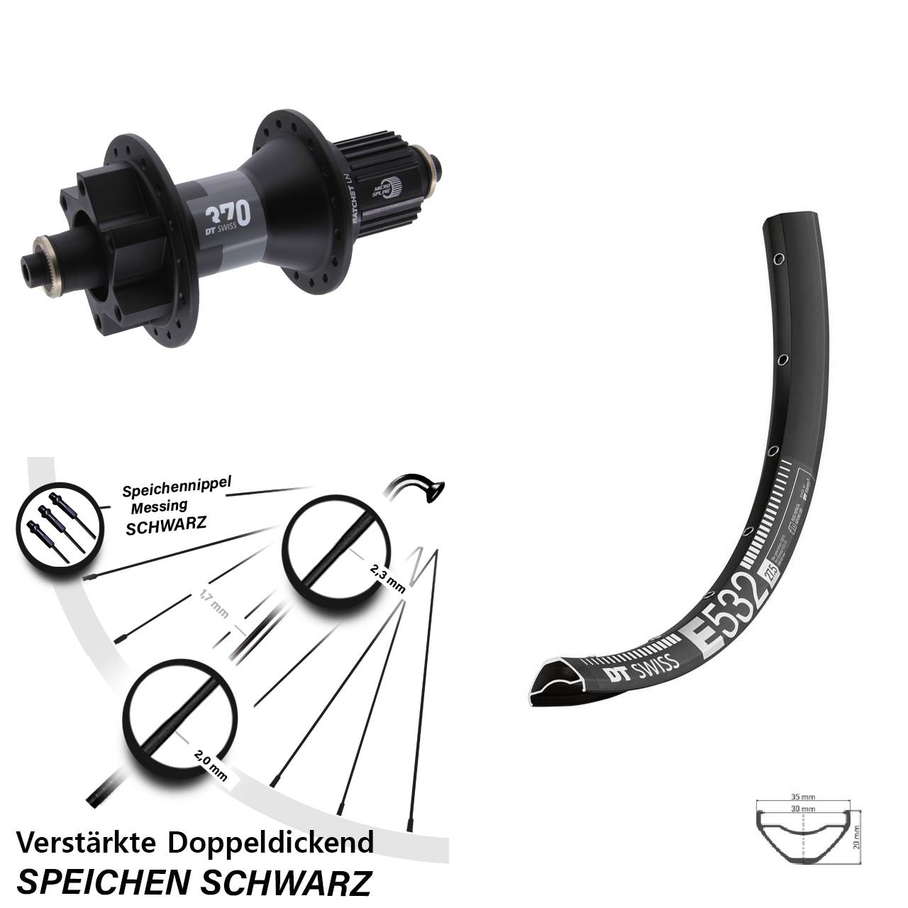Hinterrad 6-Loch Disc QR 27,5 Zoll DT Swiss E532-370 Hybrid Shimano Micro Spline