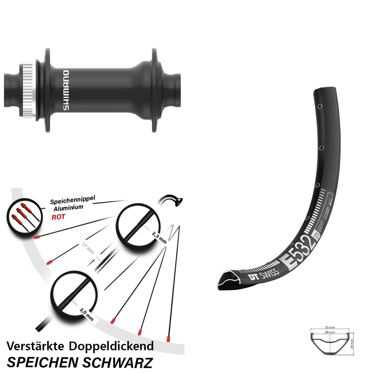 Disc Laufrad 27,5 Zoll DT Swiss E 532 Shimano HB-MT410-B 15x110 Boost