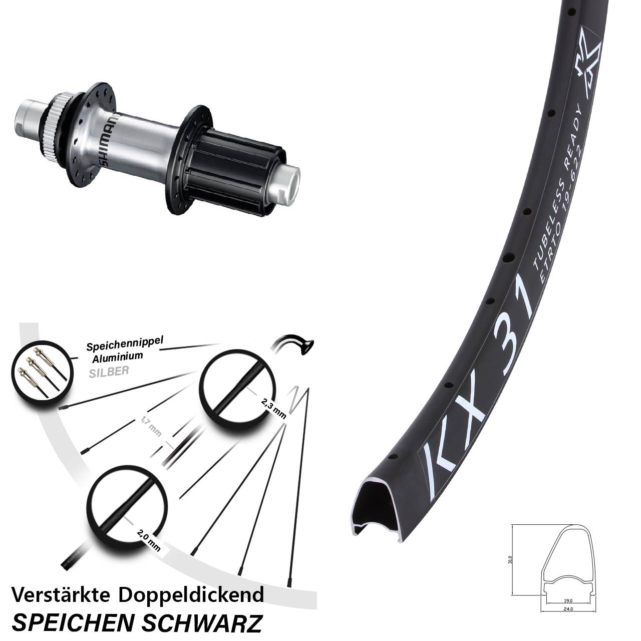 28 Zoll KX 31 Offset Shimano GRX Disc Hinterrad 12x142 8-12 fach