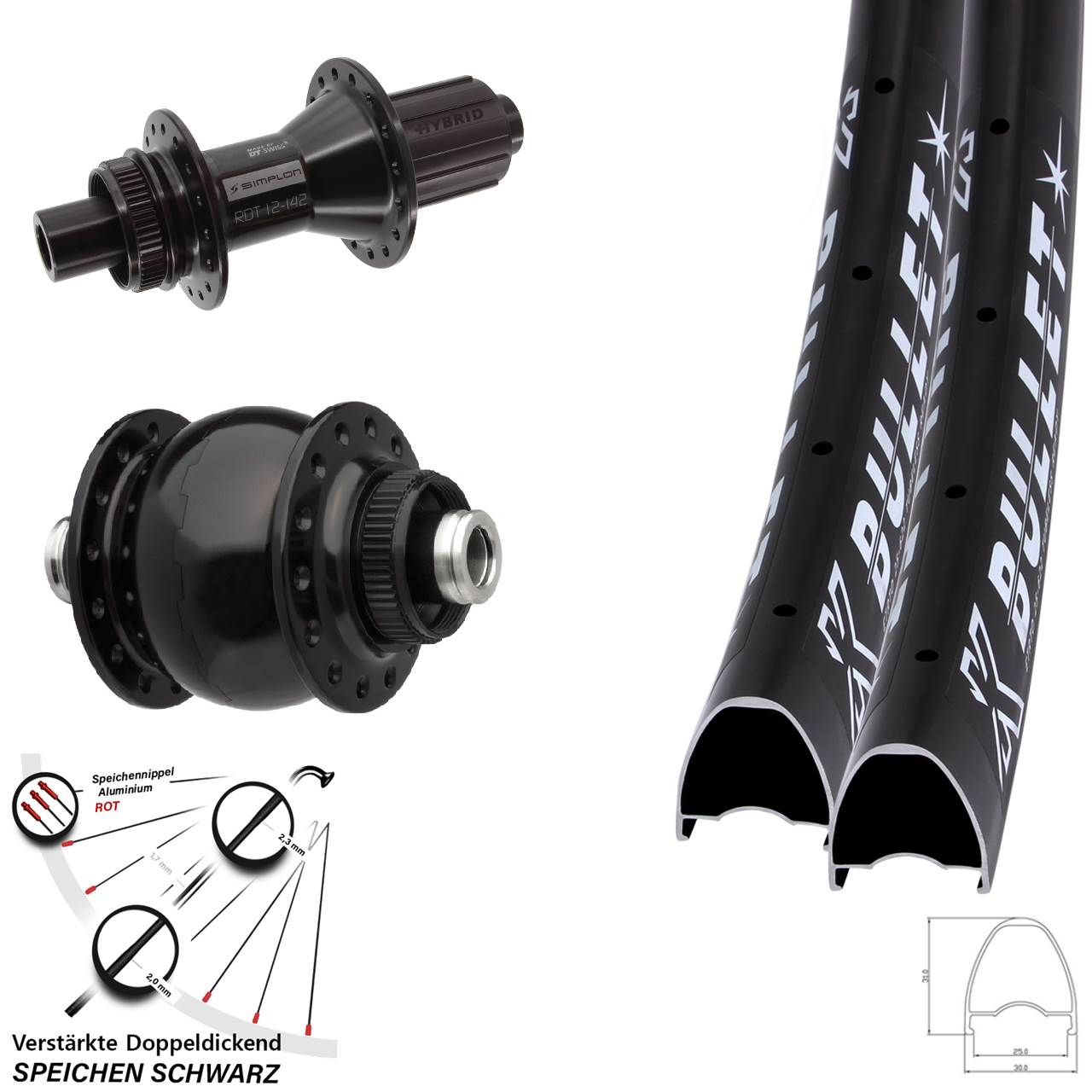 KX Bullet DT Swiss 370 Hybrid SONdelux 28-29 Zoll Disc Laufrad-Satz 12x100/142 8-11 fach