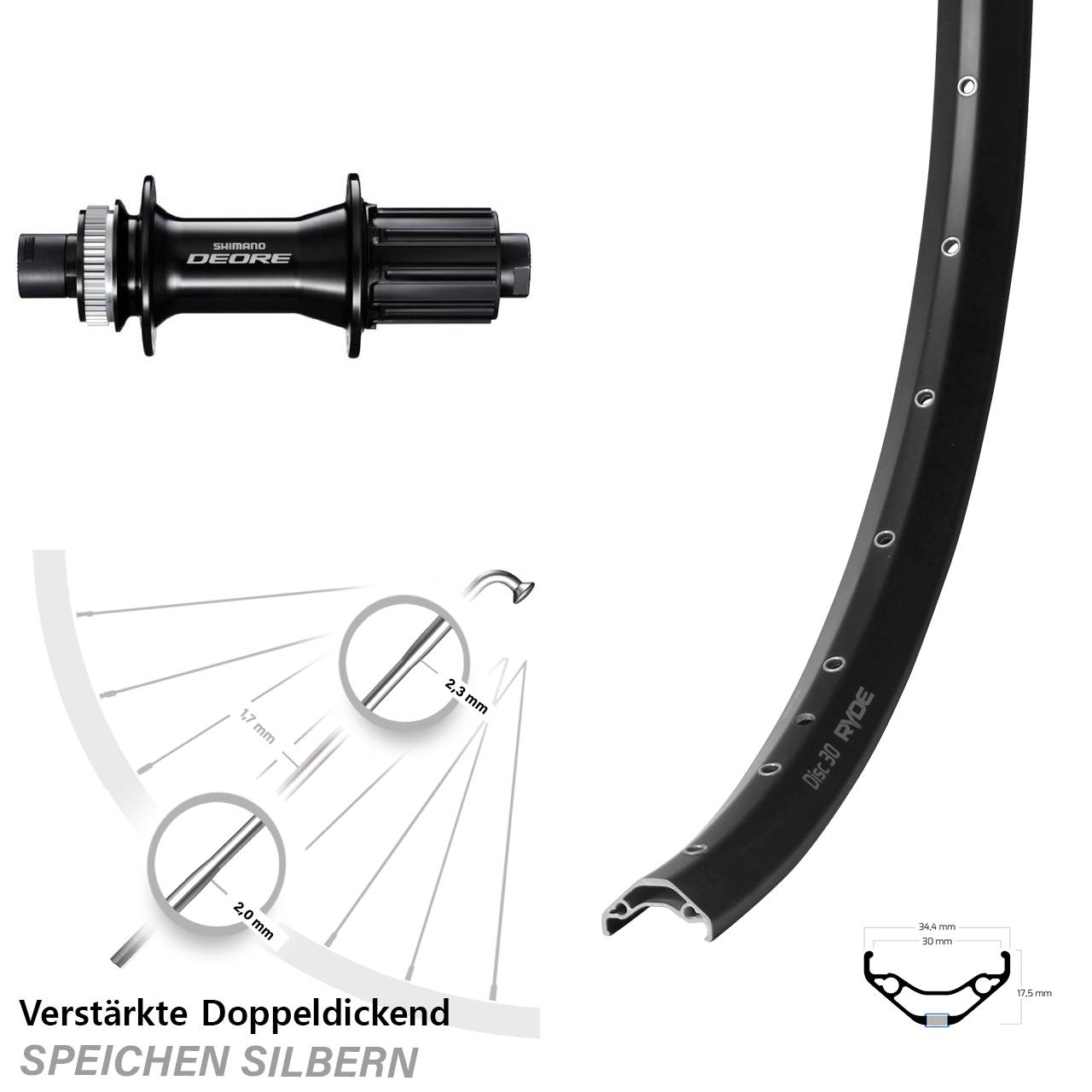 Ryde Disc 30 Shimano Deore Boost 29 Zoll Hinterrad 12x148 8-11 fach