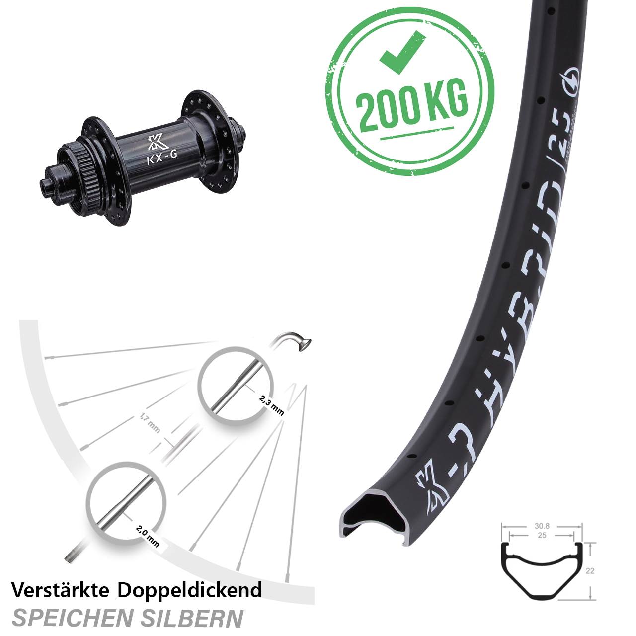 29 Zoll KX-R Hybrid 25 schwarz Vorderrad für Schnellspanner