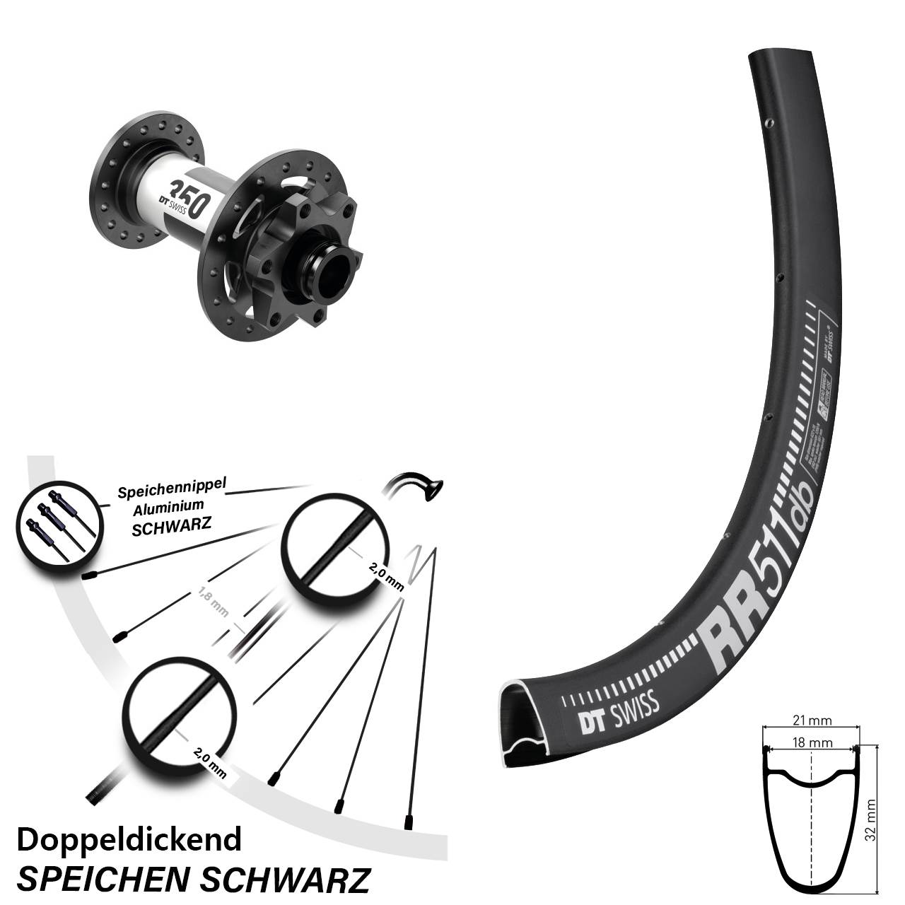 DT Swiss RR 511-350 28 Zoll Vorderrad 6-Loch 15x100