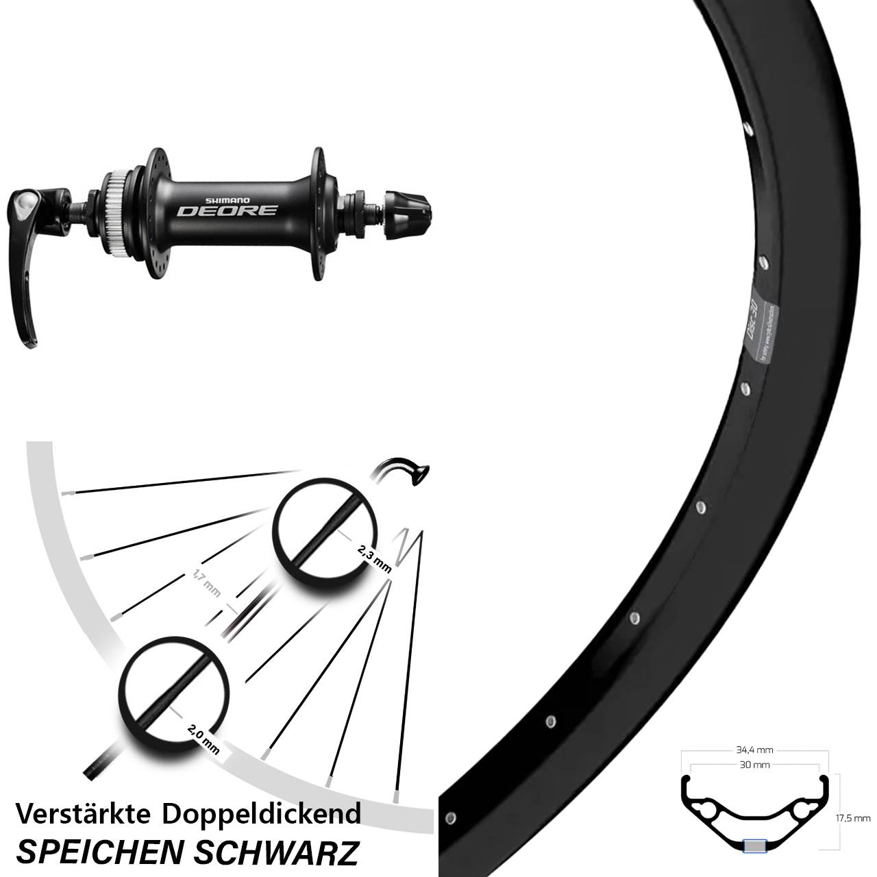 Ryde Disc 30 Shimano Deore 29 Zoll Vorderrad Centerlock für Schnellspanner