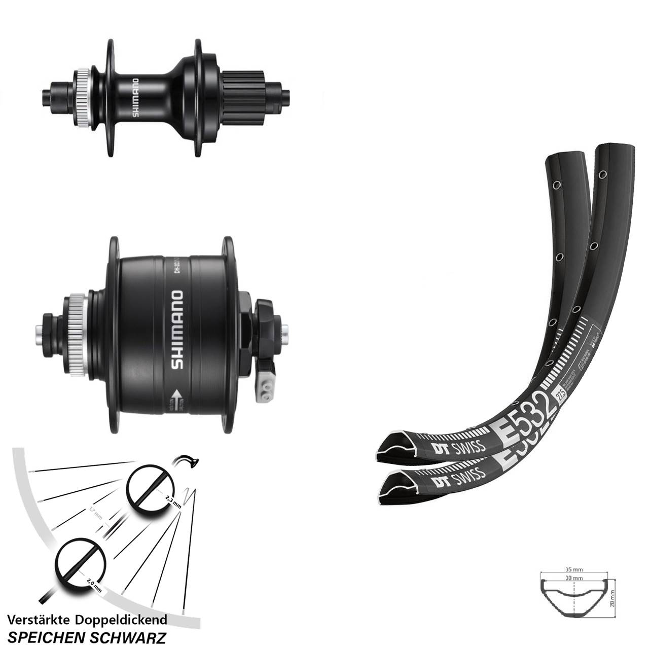 29 Zoll DT Swiss E 532 Shimano DH-3D37 MT500 Centerlock Laufradsatz QR Micro Spline