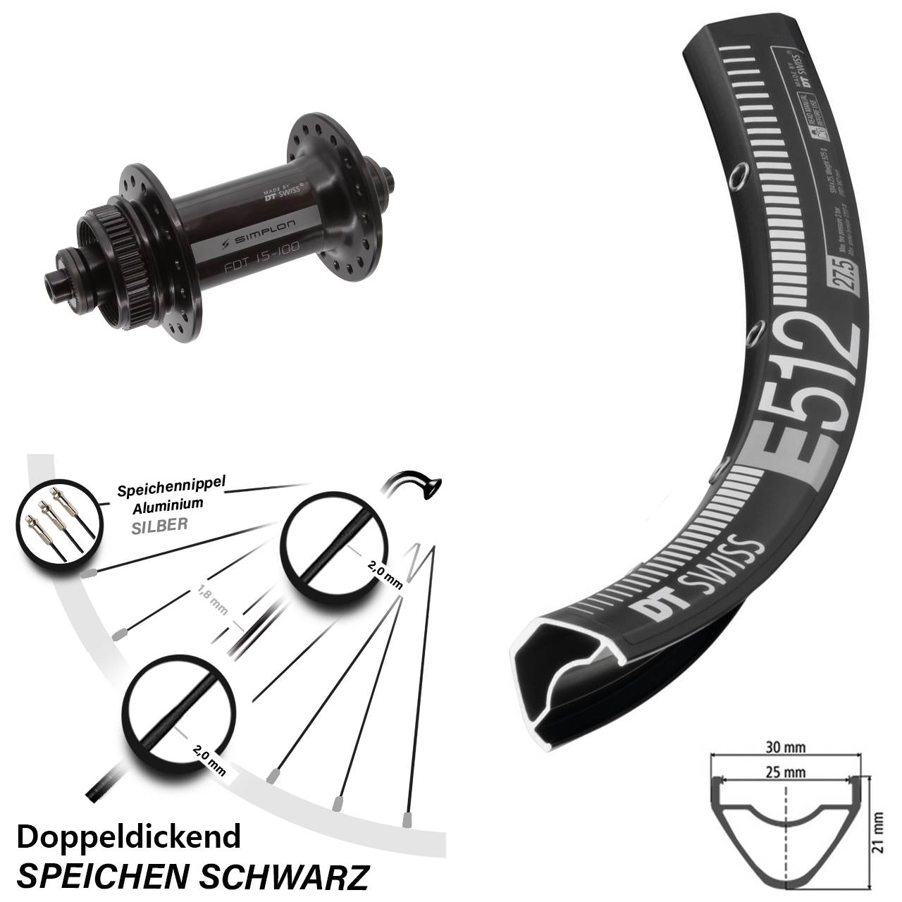 DT Swiss E512-370 29 Zoll Vorderrad Centerlock für Schnellspanner