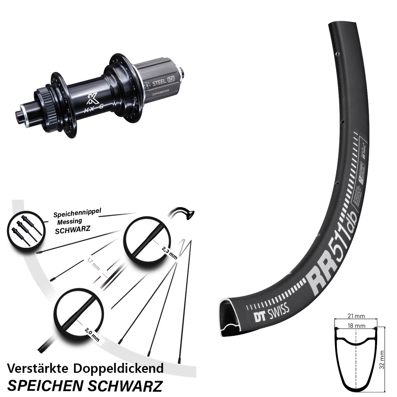DT Swiss RR 511 KX-GS 28 Zoll Centerlock Hinterrad für Schnellspanner 8-12 fach HG