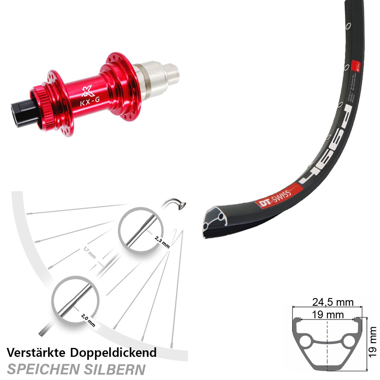 Disc Hinterrad 28-29 Zoll DT Swiss 466 KX-G rot XDR 12x142