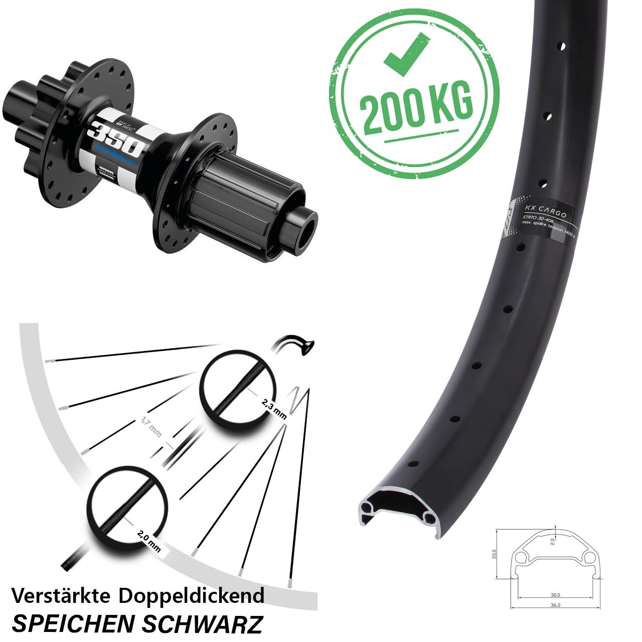 Boost 6-Loch 29 Zoll Hinterrad 12x148 KX Cargo DT Swiss 350 Hybrid 8-11 fach