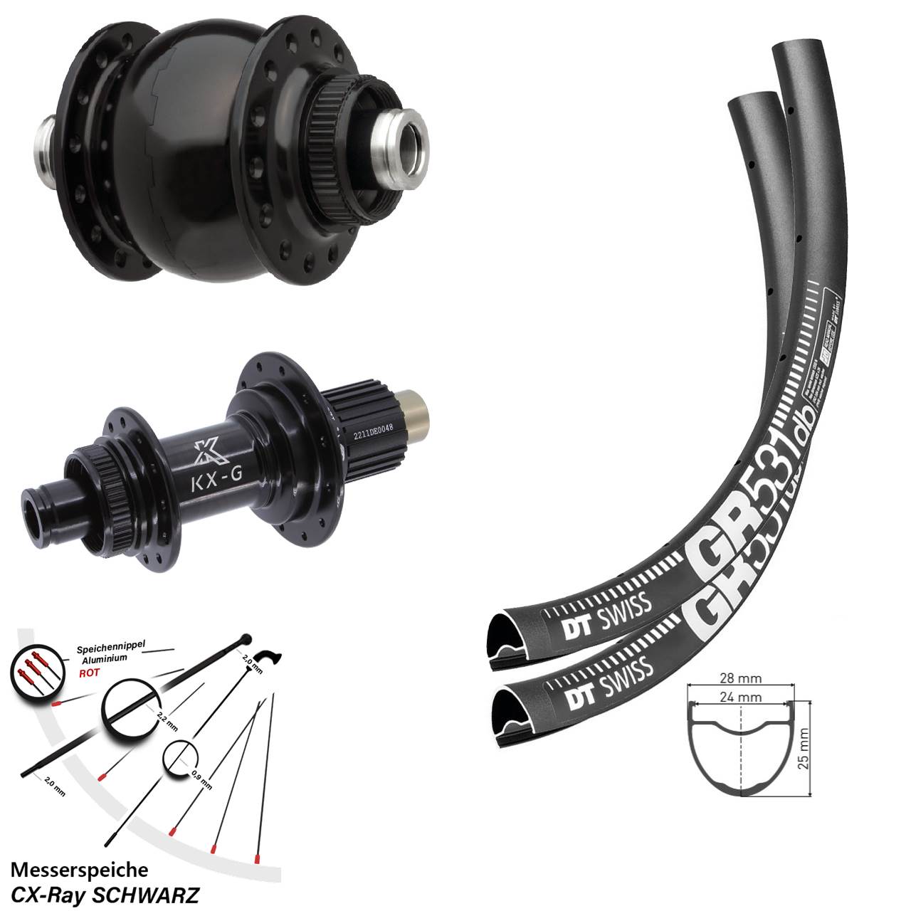 28-29 Zoll DT Swiss GR 531 KX-G SON 28 Disc Laufradsatz 12x100/142 Micro Spline CX-Ray
