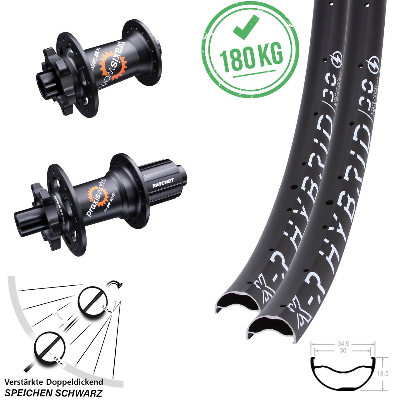 KX-R Hybrid 30 DT Swiss 350 29 Zoll Disc Laufrad-Satz 12x100/142 8-11 fach