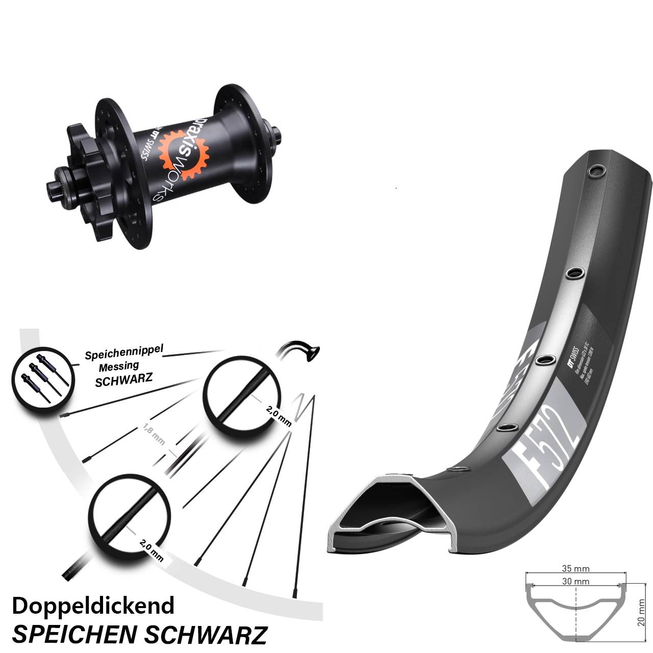 DT Swiss F 572-350 27,5 Zoll Vorderrad 6-Loch für Schnellspanner