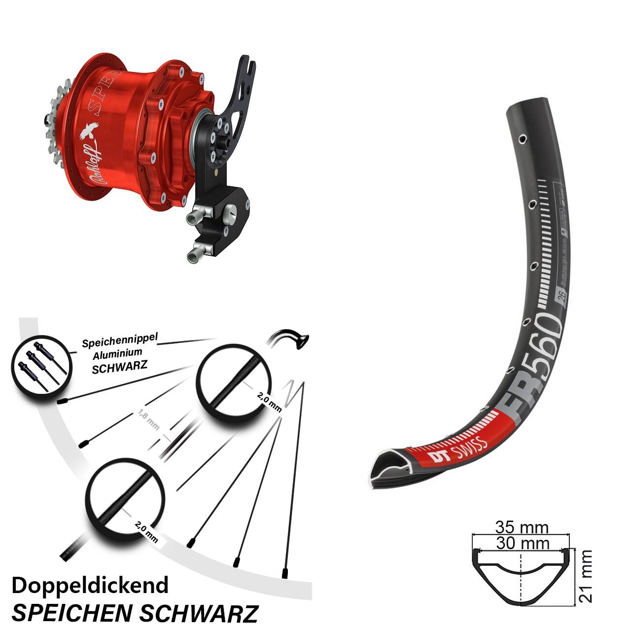 Disc Hinterrrad 26 Zoll DT Swiss FR 560 Rohloff Speedhub 500/14 CC DB PM rot