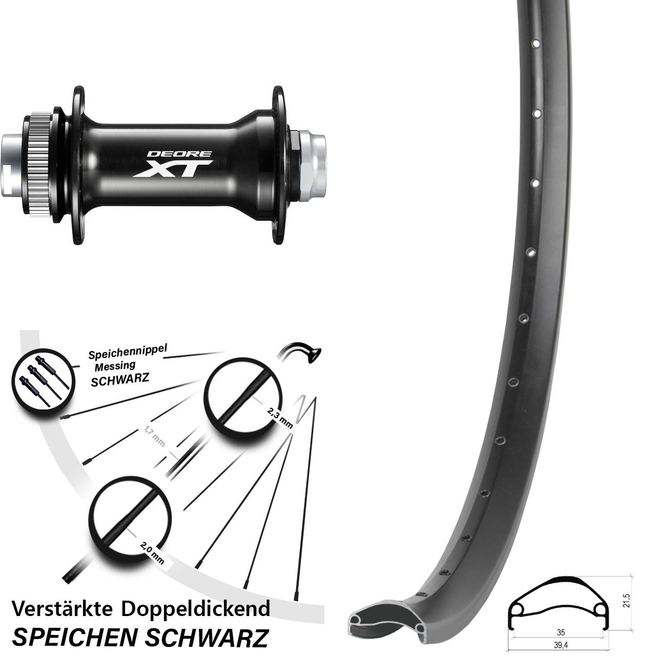 Ambrosio E35 Shimano XT 27,5 Zoll Vorderrad Centerlock 15x110 Boost