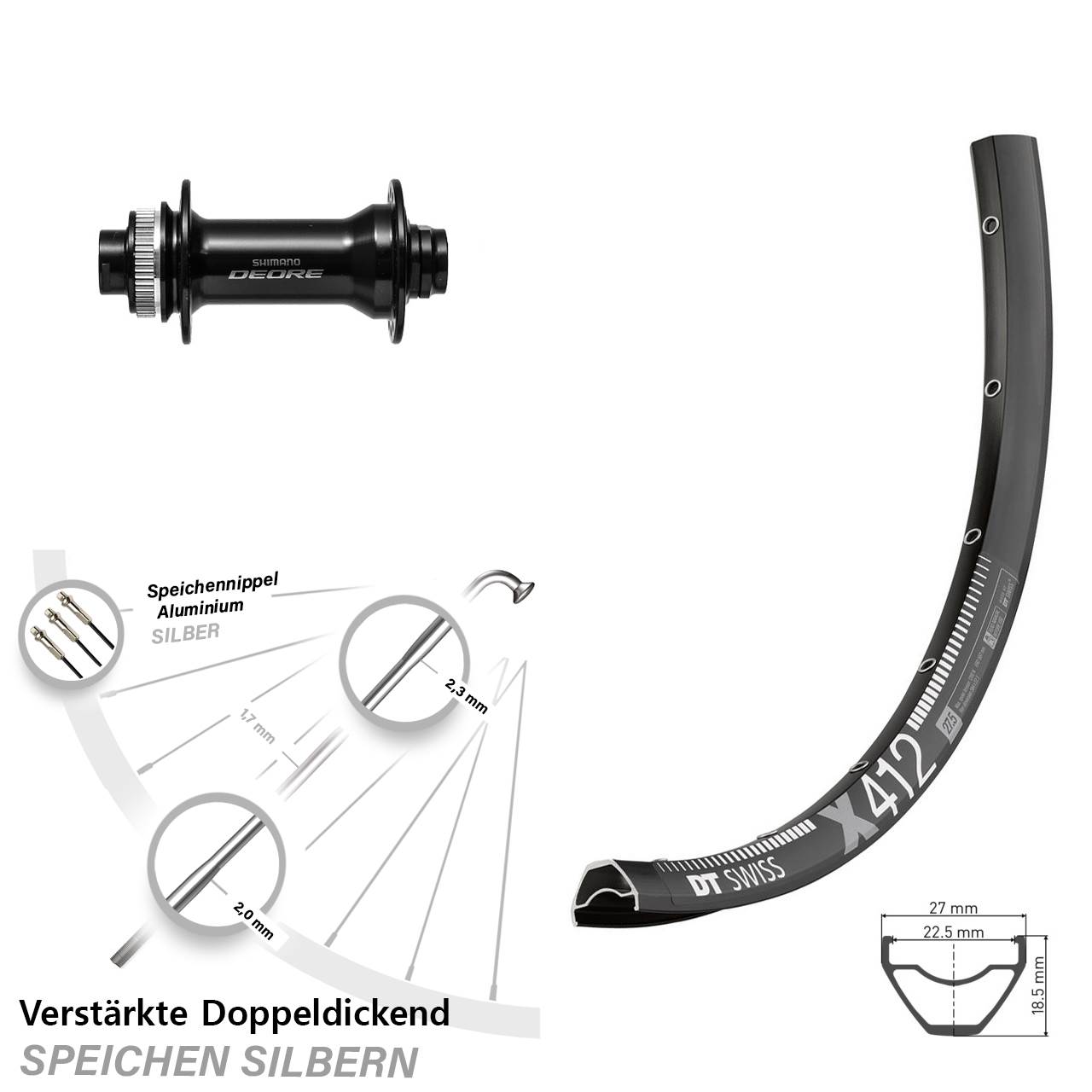29 Zoll DT Swiss X412 Shimano Deore Disc Laufrad 15x110 Boost