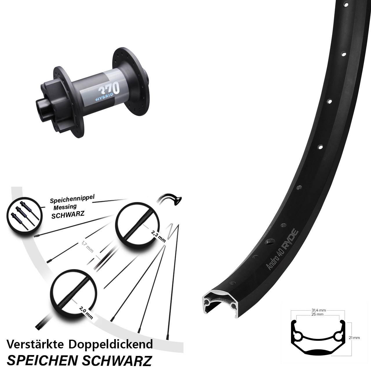 Ryde Andra 40 DT Swiss 370 Hybrid 650B 6-Loch Vorderrad 15x110 Boost