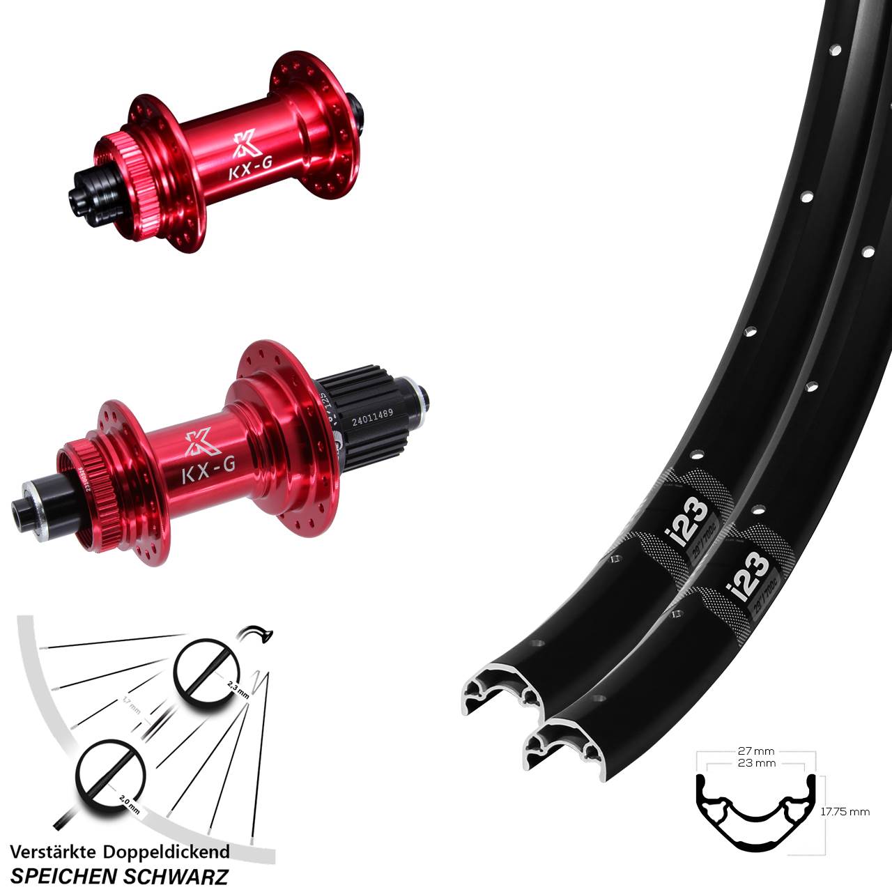 Disc Laufradsatz 29 Zoll WTB i23 ST KX-G rot Micro Spline für Schnellspanner