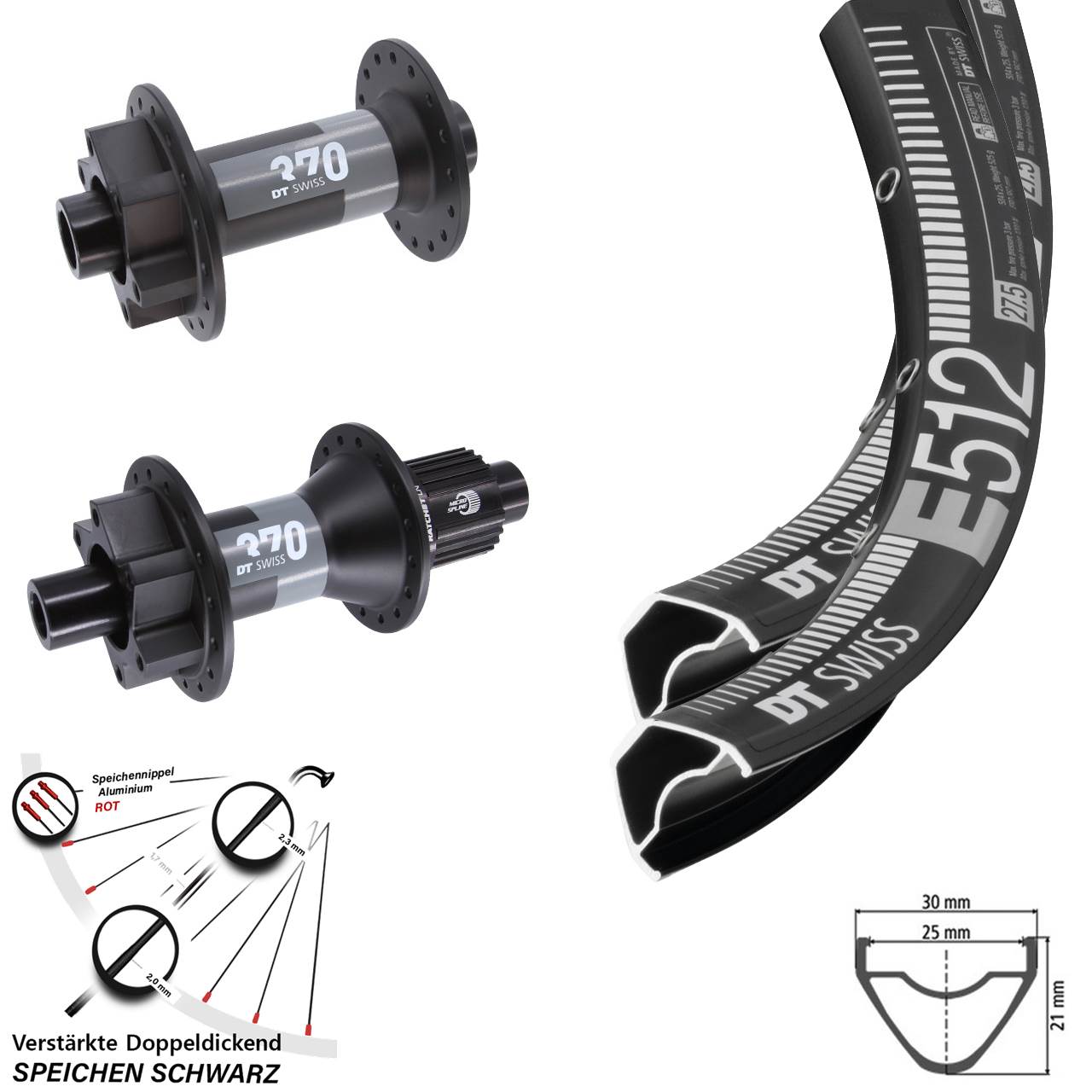 650B DT Swiss E512-370 Laufrad-Satz 6-Loch 15x110 12x148 Micro Spline