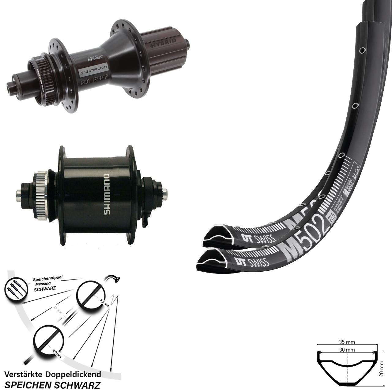 DT Swiss M502-370 Hybrid Shimano DH-UR700 27,5 Zoll Disc Laufradsatz QR 8-11 fach