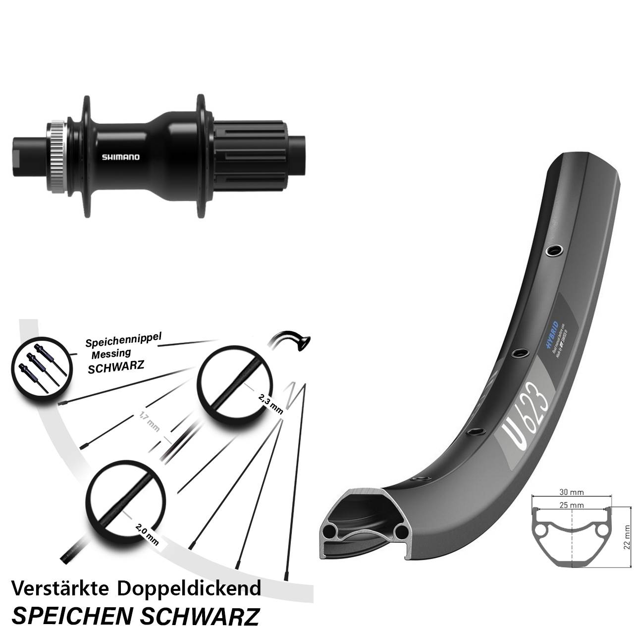 Hinterrad Centerlock 29 Zoll DT Swiss U623 Shimano FH-TC500-B 8-11 fach HG 12x148 Boost