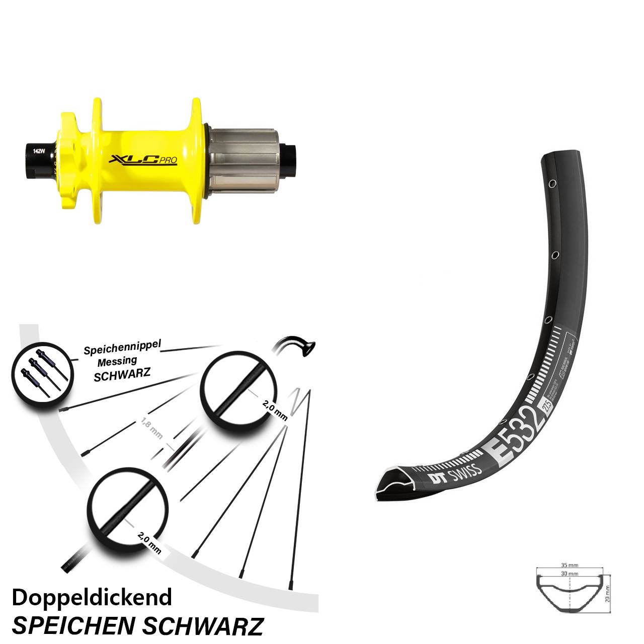 Disc Laufrad 29 Zoll DT Swiss E532 XLC gelb 8-11 fach 12x142