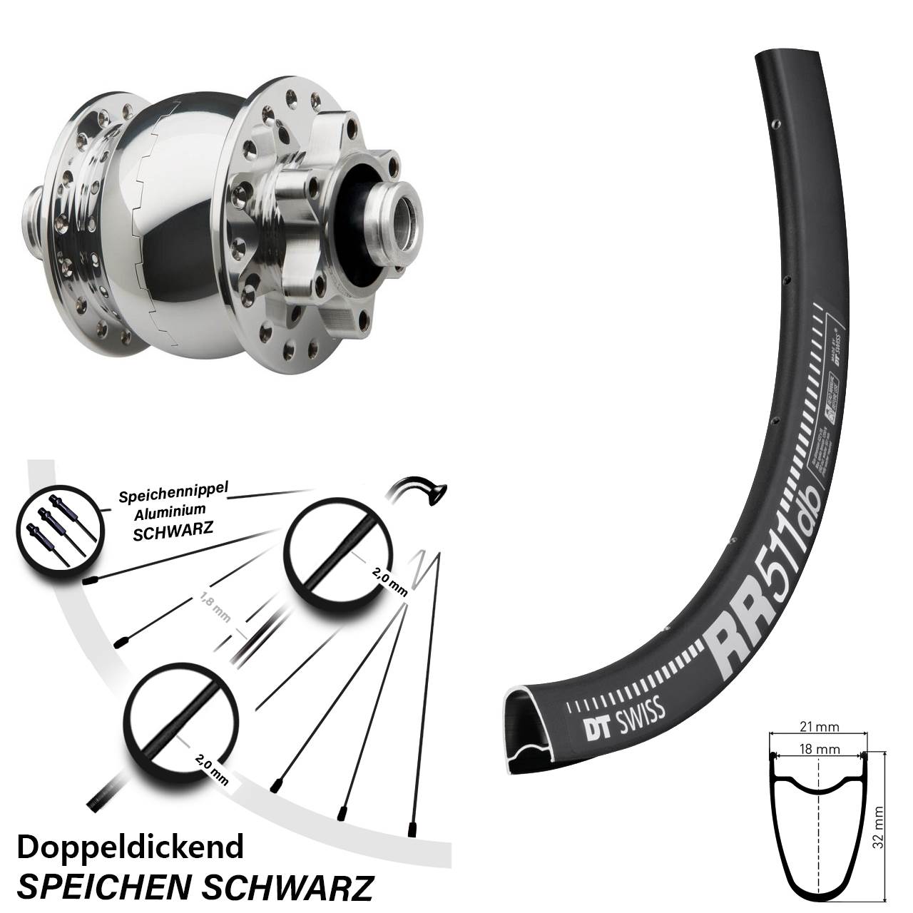 6-Loch Dynamo-Vorderrad DT Swiss RR 511 SON 28 Zoll 12x100