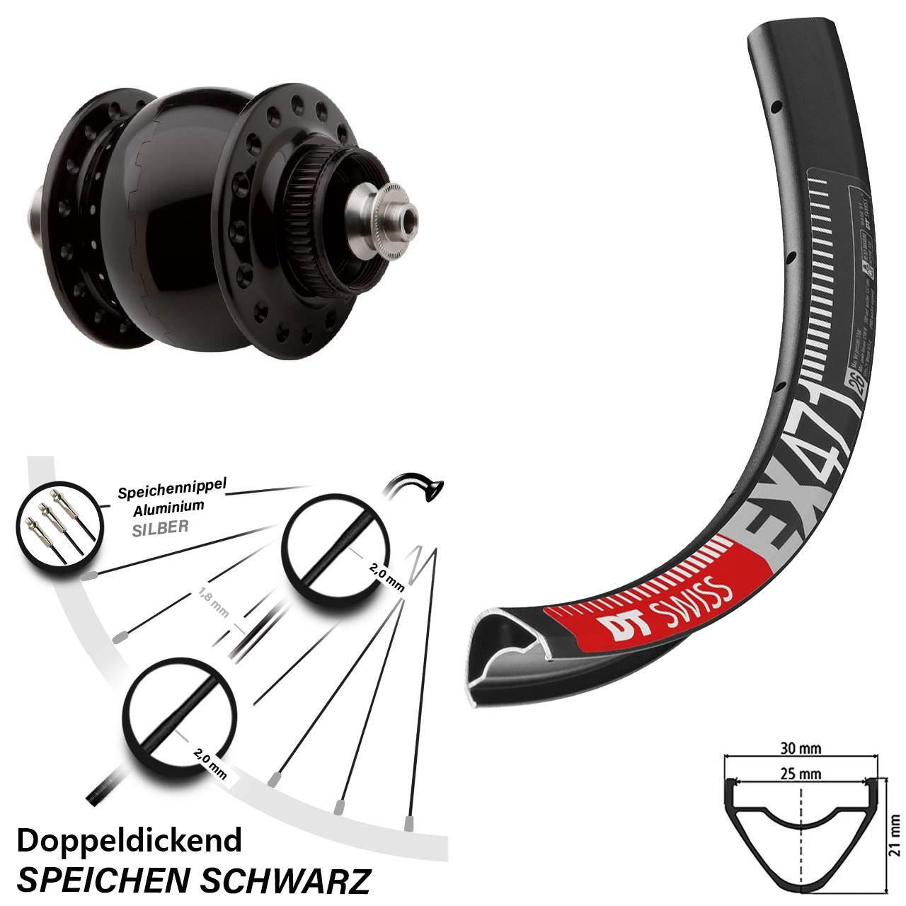 27,5 Zoll DT Swiss EX471 SON 28 Disc Nabendynamovorderrad QR