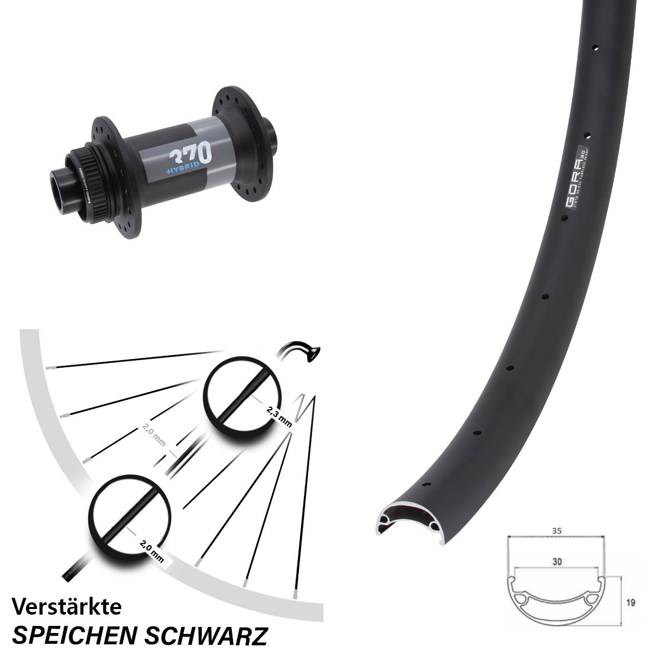 29 Zoll Gora 30 DT Swiss 370 Hybrid Vorderrad Centerlock 15x110 Boost