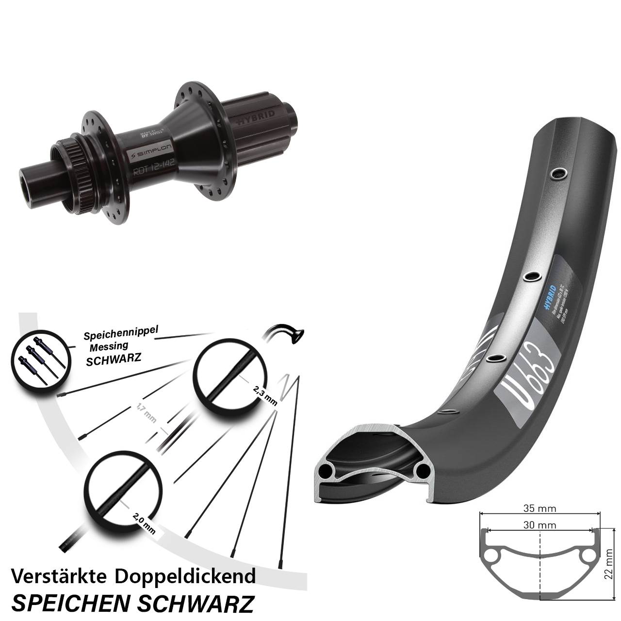 650B DT Swiss U 663-370 Hybrid Disc Hinterrad 12x142 8-11 fach HG