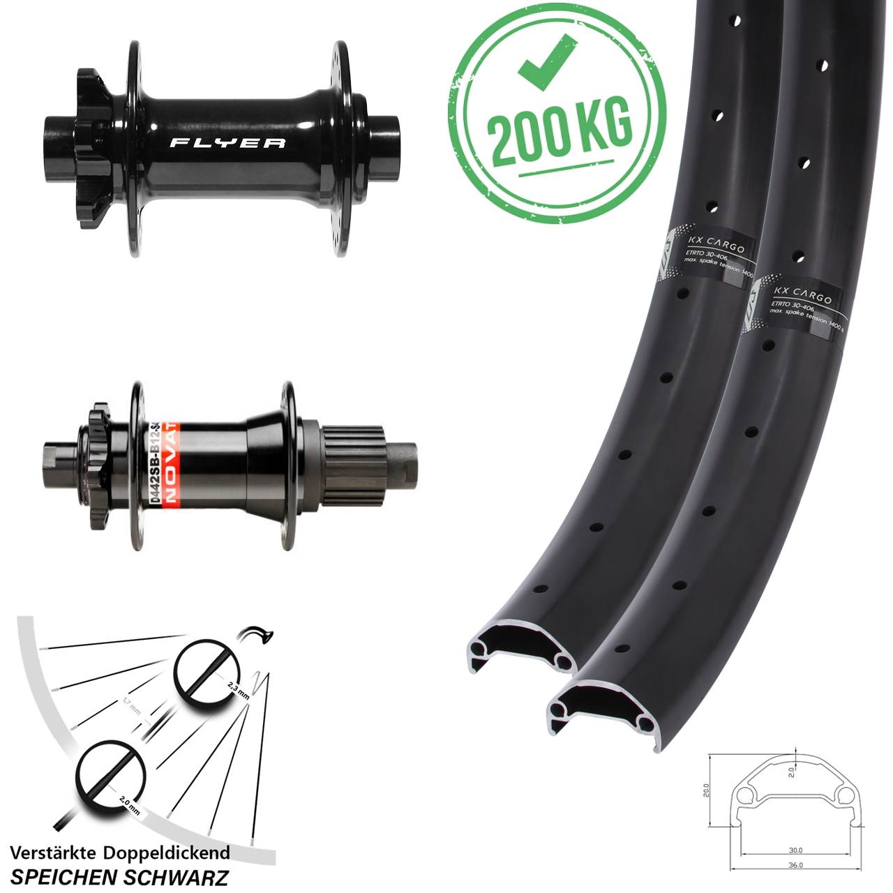 26 Zoll KX Cargo Formula DC-711 Novatec D-442 Disc Laufradsatz Boost Micro Spline