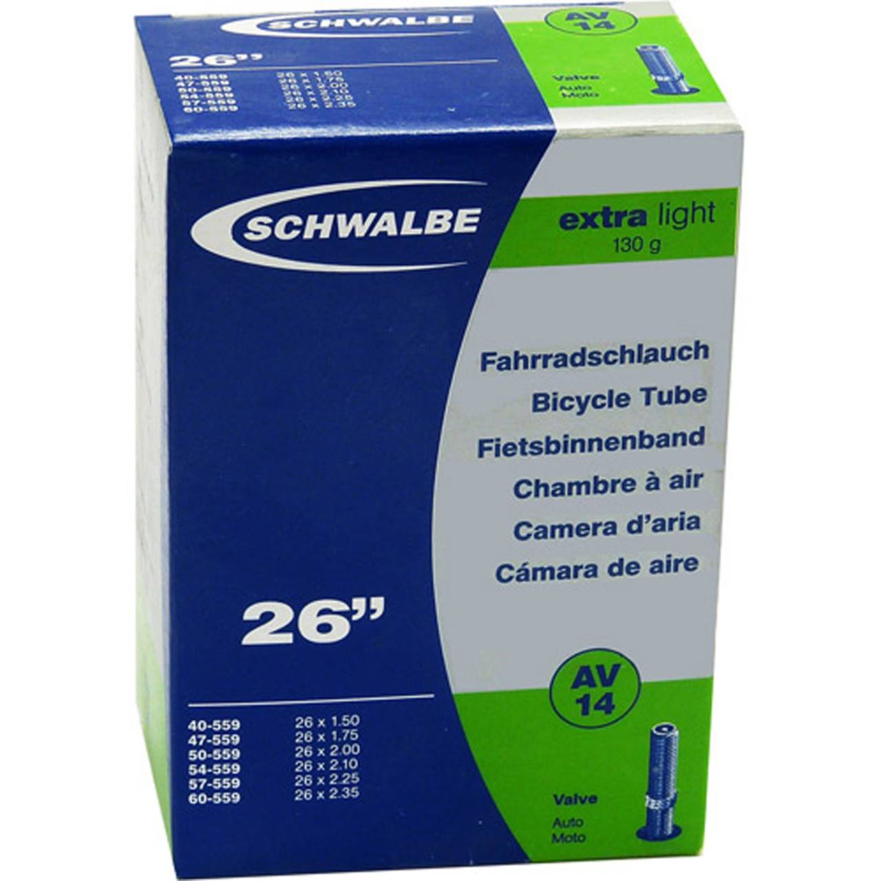 Schwalbe 26 Zoll Fahrradschlauch Extra Light Nummer 14 Breite 40 bis 62