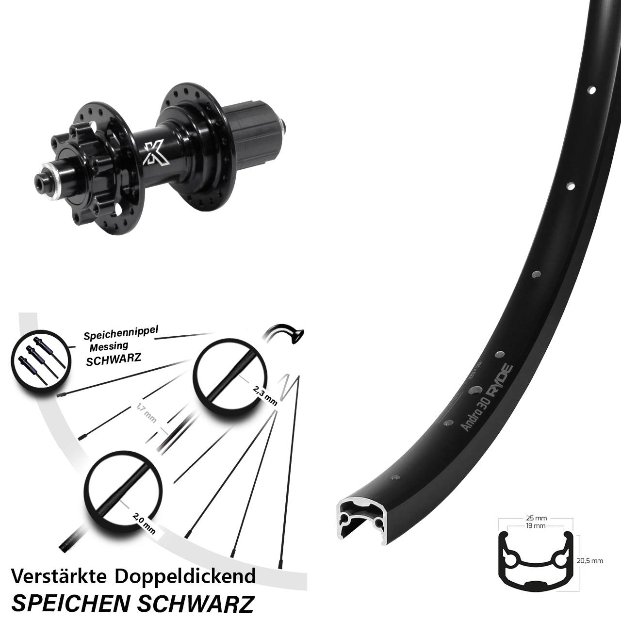 Disc Hinterrad QR 28 Zoll Ryde Andra 30 KX-M Heavy Duty 8-12 fach HG