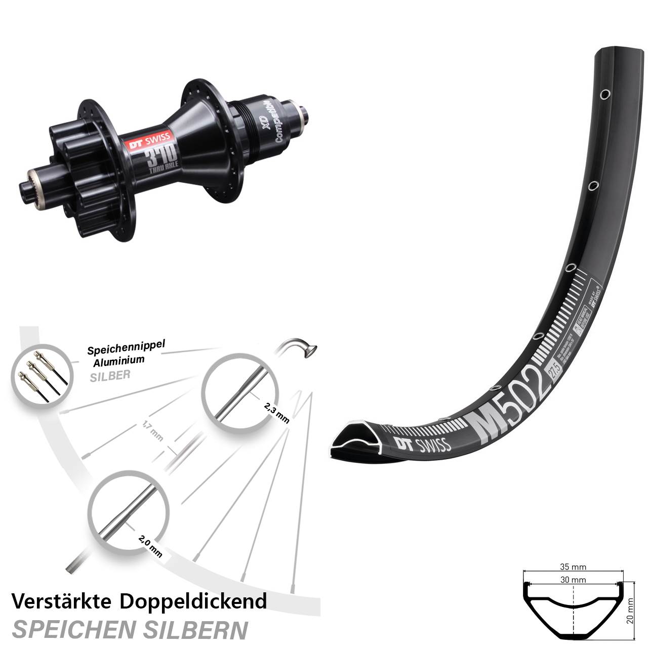 Disc Laufrad 29 Zoll MTB M 502 DT Swiss 370 XD 11-12 fach QR
