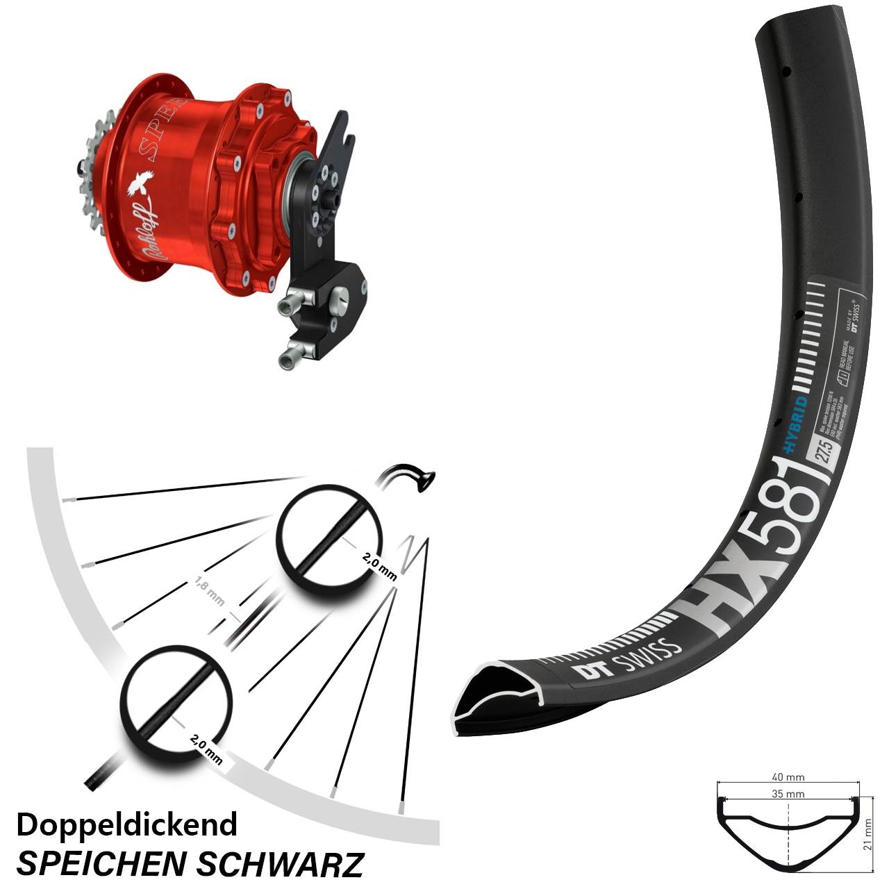 27,5 Zoll DT Swiss HX 581 Rohloff Speedhub 500/14 CC DB OEM2 rot