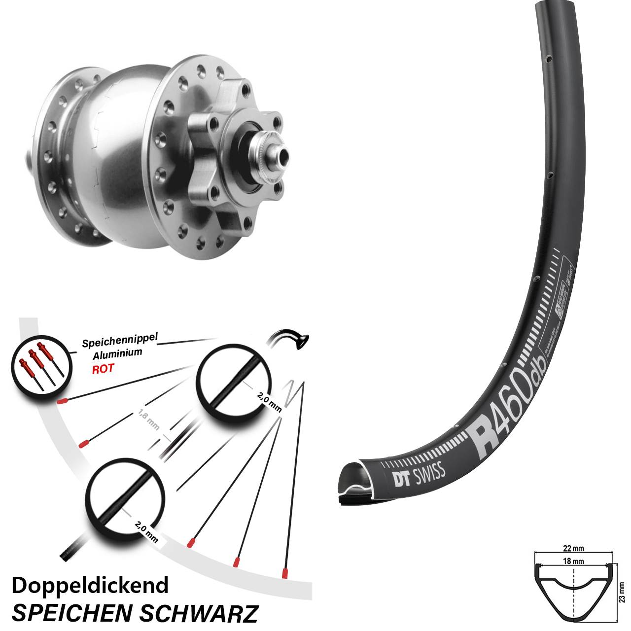 Son 28 Zoll Vorderrad DT Swiss R 460 DB Nabendynamo Disc
