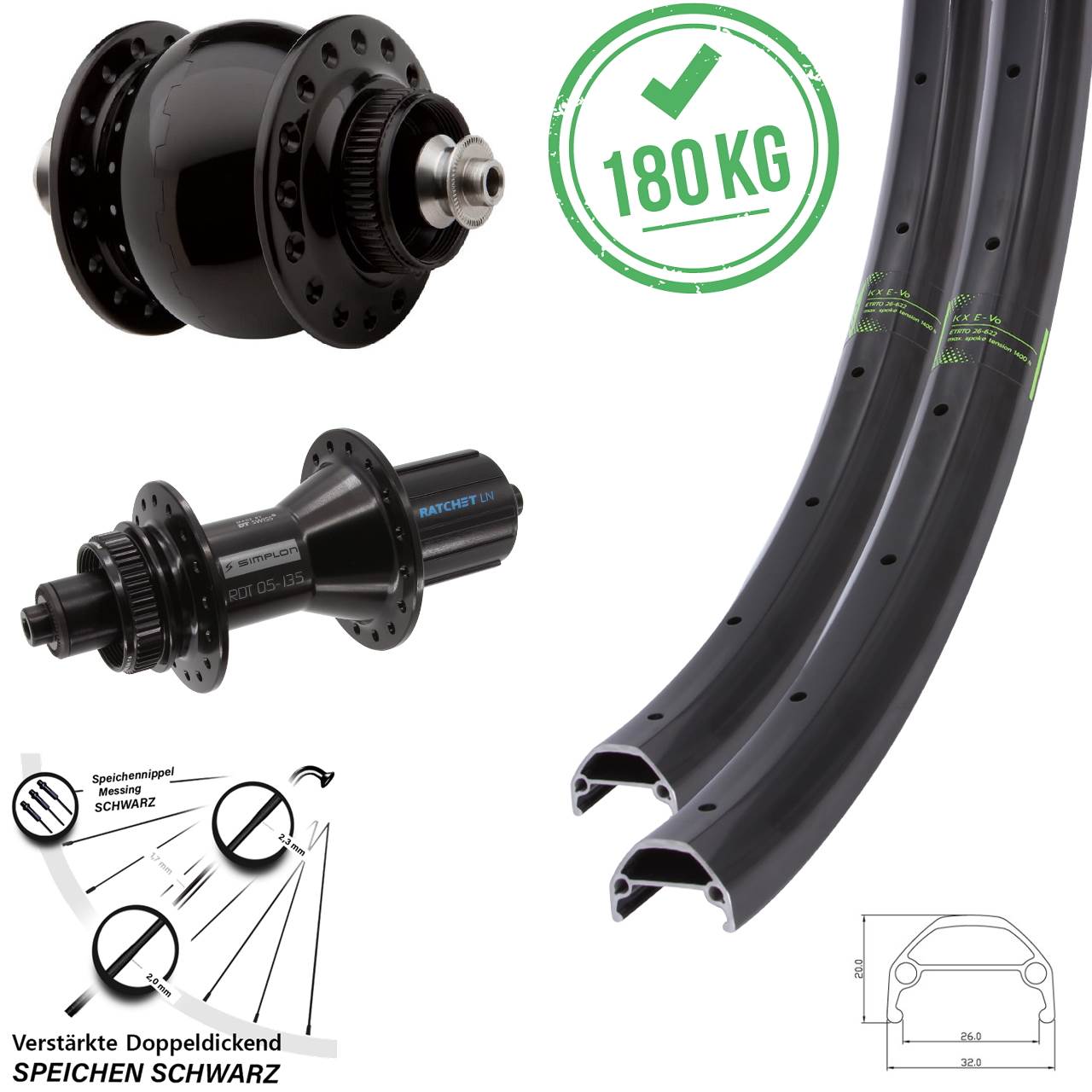 Disc Laufradsatz KX Evo DT Swiss 370 Hybrid SON 28 Zoll 8-11 fach HG für Schnellspanner