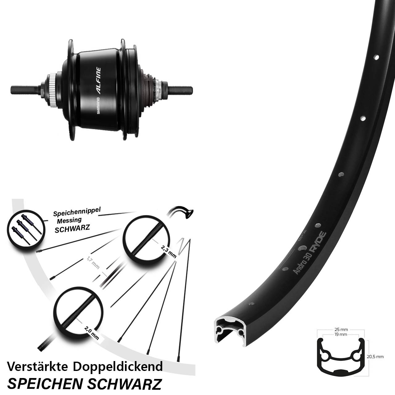 28 Zoll Ryde Andra 20 Shimano Alfine 8 Gang Hinterrad