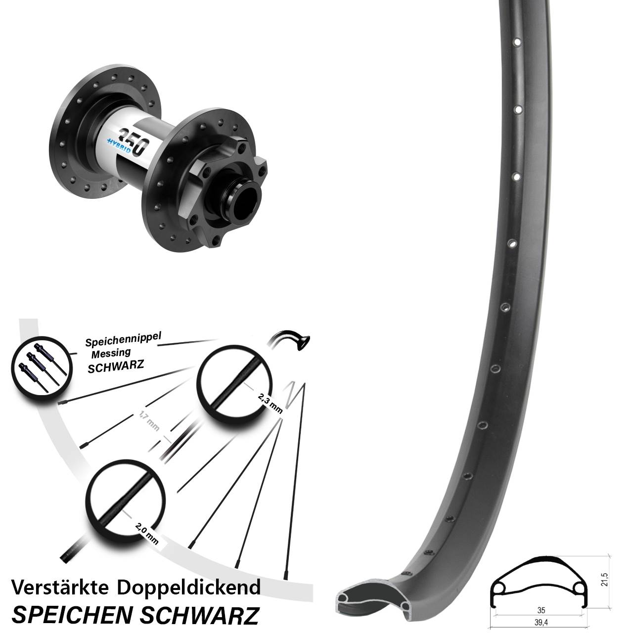 29 Zoll Ambrosio E35 DT Swiss 350 Hybrid Vorderrad 6-Loch 15x100