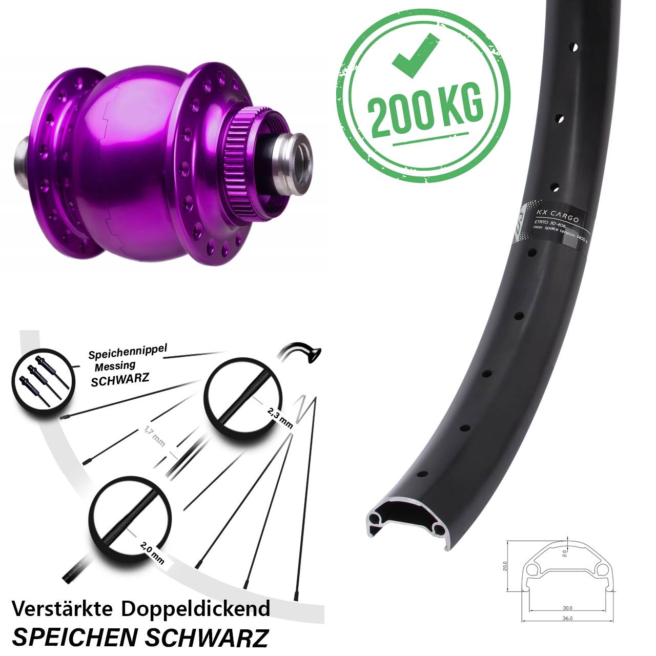 Centerlock Dynamo-Vorderrad 12x100 650B KX Cargo SON 28 violett