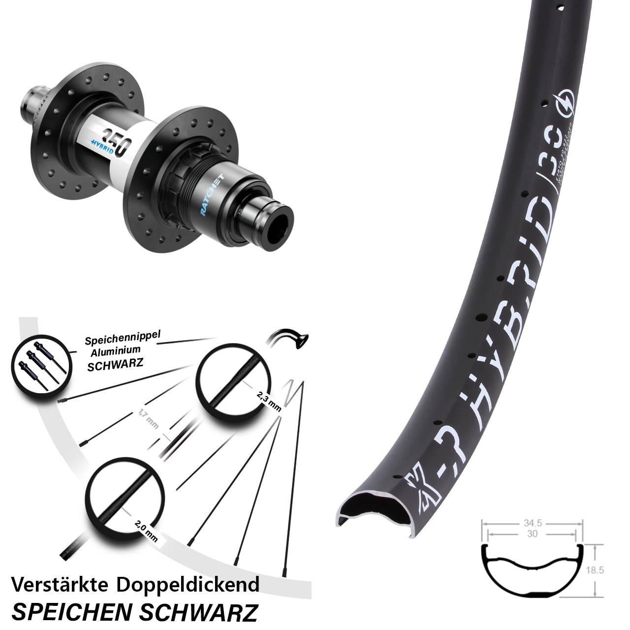 29 Zoll KX-R Hybrid 30 DT Swiss 350 Hybrid Boost Hinterrad Disc Boost XD 11-12 fach