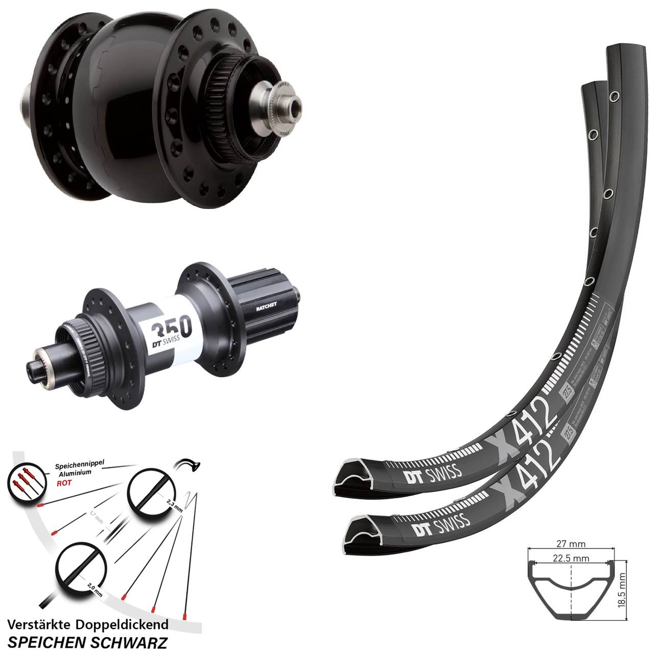 29 Zoll Laufradsatz DT Swiss X412-350 Ratchet 36 SON 28 8-11 fach HG QR