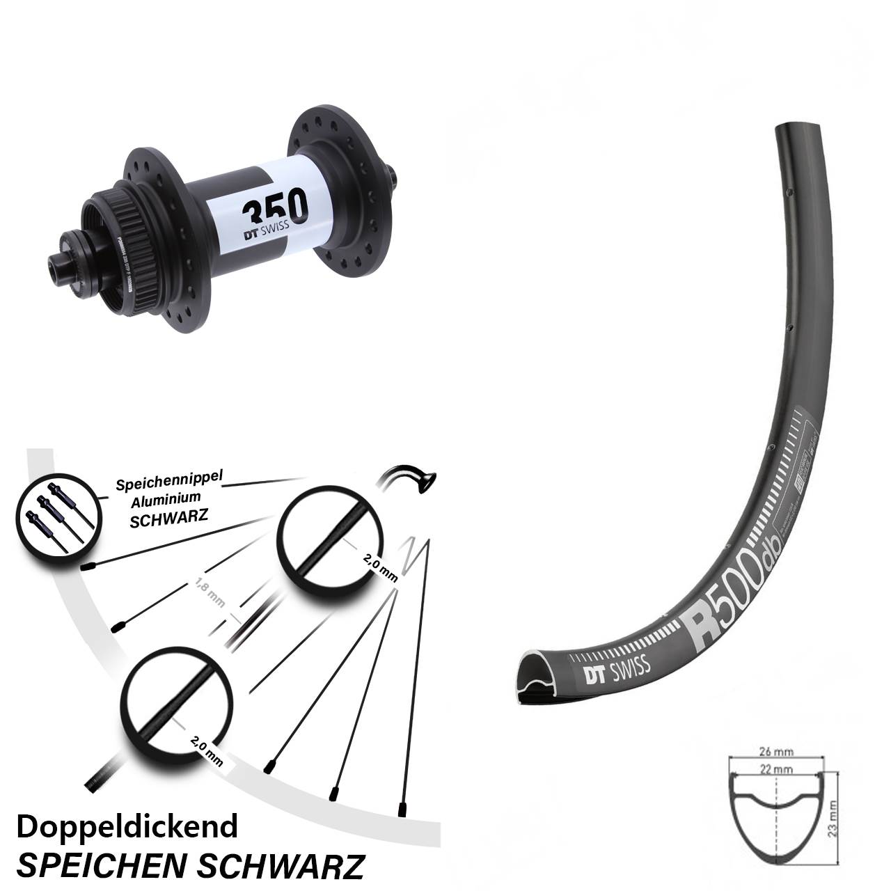 29 Zoll DT Swiss R500-350 Disc Vorderrad QR